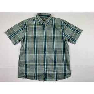 Woolrich Men’s Size XL Plaid Button Down Short Sleeve Shirt Green Blue Pockets